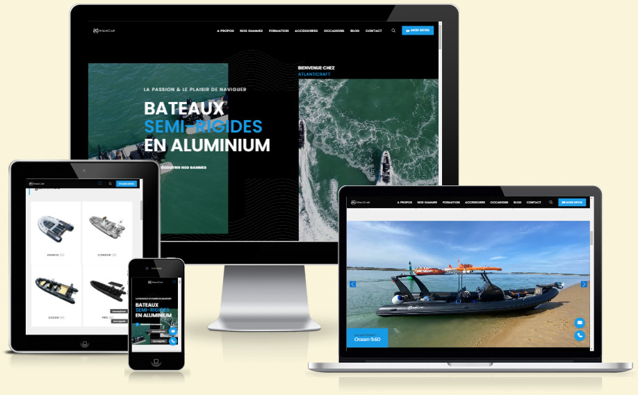 Boutique WooCommerce + site vitrine WordPress - AtlantiCraft bateaux aluminium et accessoires pour la navigation