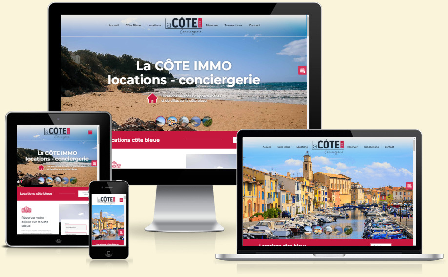 Site OnePage de "La côte immo conciergerie" pour les locations de vacances vers Martigues. 
