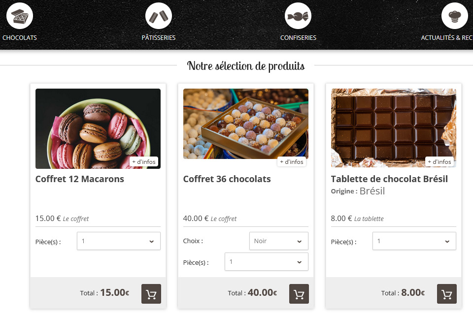 boutique en ligne pour la vente de chocolats - chocolatiers
